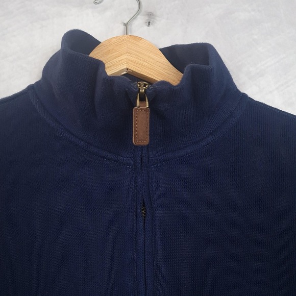 Polo Ralph Lauren Sweater Mens Large Navy Cotton 1/4 Zip Mock Neck Pullover FLAW - Picture 3 of 16